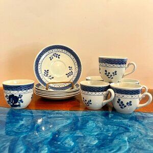 6 Sets of Royal Copenhagen Tranquebar Blue Demitasse Espresso Cup & Saucer 992